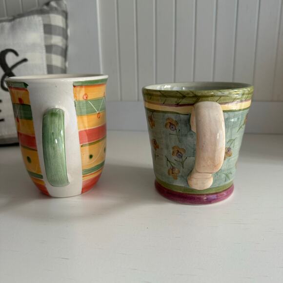 SET of 2 Patterned Heavier Weight Coffee Cups Mugs Tea Floral Polka Dot - Picture 4 of 14